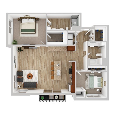 Floor plan for 2 beds, 2 baths, 1298 sqft